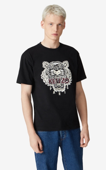 Kenzo Men Oversized Embroidered Tiger Shirt Black